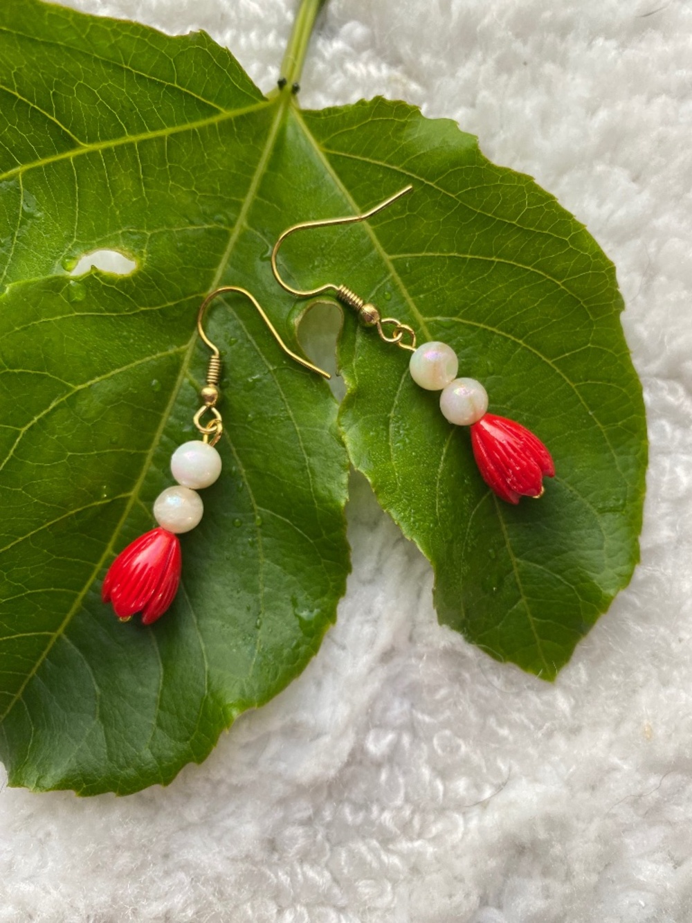 Handmade Red Pikake Earrings